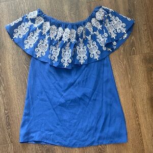 Sugarlips Royal Blue Ruffled Dress with White Embroidery
